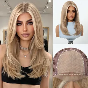 Detailed view of glueless blonde MONO wig showing internal cap and wearing effect