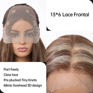 Close-up detail of 13x6 lace frontal wig showing pre-plucked hairline and natural part