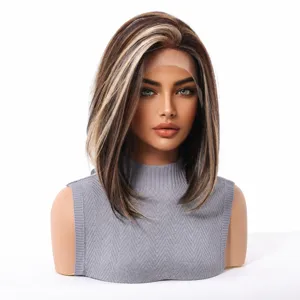 Detailansicht der 13x6 Lace-Front-Perücke mit blonden Strähnchen und Bob-Schnitt