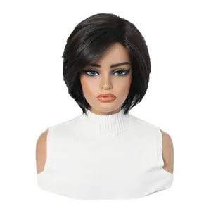 Stylish natural black short Bob wig for women made of heat resistant synthetic fiber