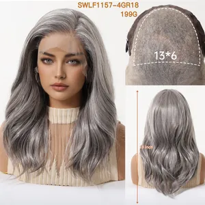 Silver grey 18-inch lace front wig with 13x6 hand-hooked internal net detail