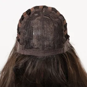 Detailed view of breathable rose net inner cap for long wavy synthetic wig.