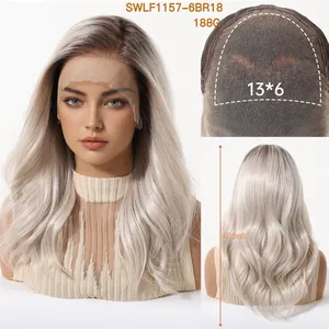 Ombre blonde long wavy lace front wig showing 13x6 hand-tied cap detail and 18 inch length