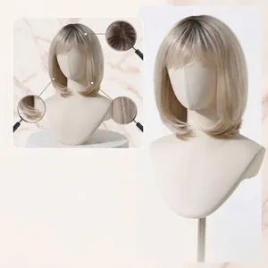 Peluca bob rubio ceniza degradado con mezcla de cabello humano