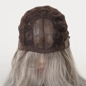 Detail view of the breathable wig cap structure for long gradient purple cosplay hair