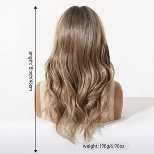 Long wavy ombre blonde synthetic lace wig with 18-inch length and 198g weight