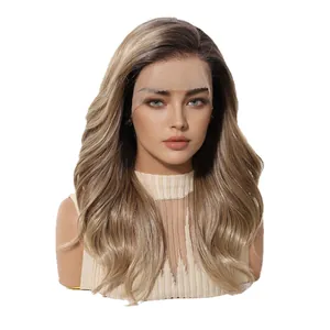 Long wavy blonde ombré lace front wig with natural hairline made of Futura fiber