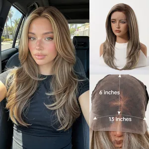 13x6 lace front wig in ombre brown with long layered waves and natural scalp look