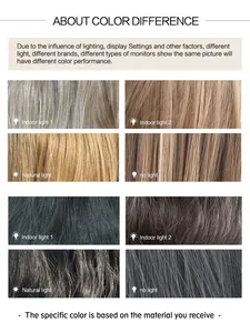 Comparison chart showing color variations of long wavy wig under different lighting modes
