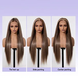Detailed view showing 13x6 lace wig versatility with three different parting styles