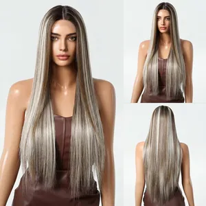Perruque longue et lisse ombrée blonde lace front avec délié naturel pour femme