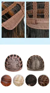 Detail showing breathable wig cap structure with adjustable straps and side tabs