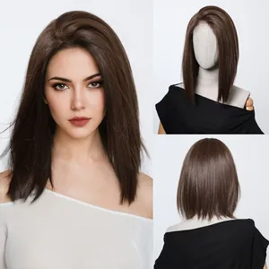 Multi-angle professional views of a natural brown straight bob wig with 13x6 lace front