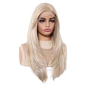 Κορυφαία περούκα lace front 13x6 με μακριά ίσια ξανθά μαλλιά και φυσική χωρίστρα