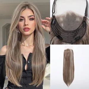 Extensión de cabello rubio ceniza con encaje frontal y clips invisibles