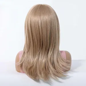 Back view of a premium long straight blonde glueless MONO wig showing natural hair texture.