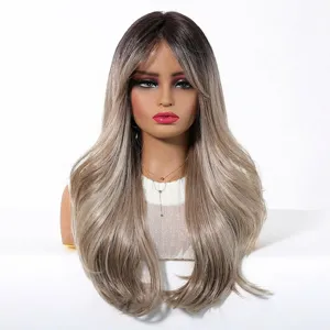 Long straight ombre blonde glueless wig for women natural synthetic hair
