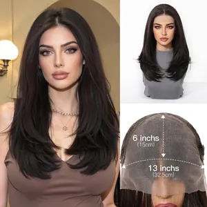 Detailed close-up view of 13x6 lace front wig construction with size measurements