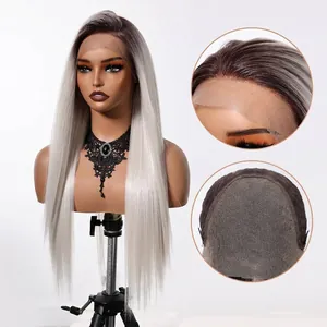Gros plan sur l'avant en dentelle 13x6 et le bonnet de la perruque ombre lisse