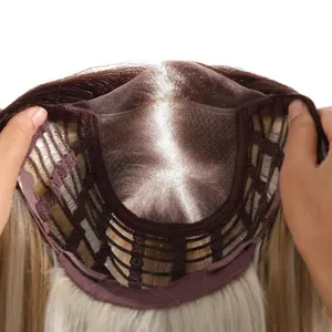 Detailed view showing the breathable internal mesh cap structure of a glueless MONO wig