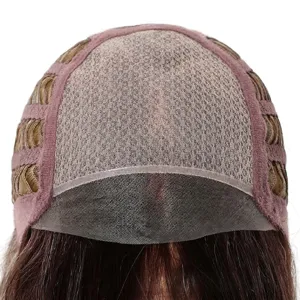 Detailed view of a breathable MONO top and lace front wig cap structure for natural hair