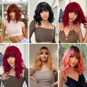 Detailed showcase of short wavy bob wigs with bangs for women in multiple trendy colors