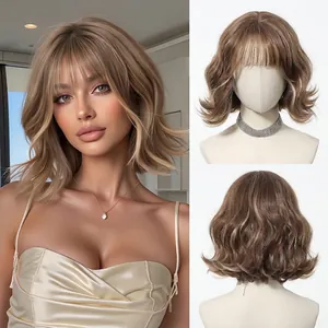 Parrucca Bob Corta da Donna Con Frangia Fibra Sintetica Biondo Platino Ombre Bobo Parrucca Intera per Festa Quotidiana Moda