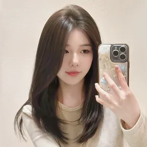 Long matte dark hair lace front wig for women with realistic natural layers and middle part
