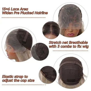 Breathable 13x6 lace front wig featuring ombre blonde long straight hair and secure combs
