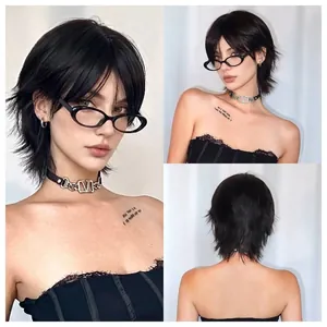 Professionelle kurze schwarze japanische Mullet-Perücke für Cosplay und Alltagstrends