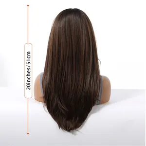 Detailed back view of a 20-inch dark brown layered wig showing length and texture