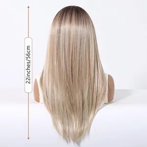22 Zoll lange, glatte, ombre-blonde synthetische Lace-Front-Perücke Rückansicht