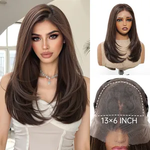 Detailansicht der 13x6 Zoll Lace-Front und weichen braunen Kunsthaarperücke für Damen