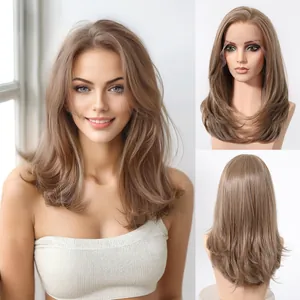 Detailansichten einer langen, aschblonden 13x6 synthetischen Lace-Front-Perücke für Damen