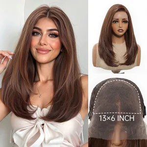 Detailansicht der 13x6 Zoll Lace-Front-Perücke mit braunem, gestuftem Kunsthaar.
