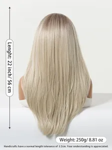 Detailed back view of a 22-inch layered blonde synthetic wig with weight and length