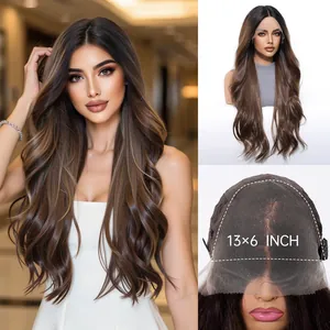Detailed view of 13x6 inch large lace front area for long wavy brown ombre hair wig