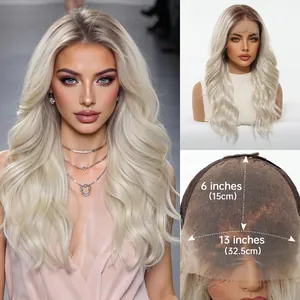 Detailed macro view showing the 13x6 inch lace dimensions of the ombre wavy wig cap