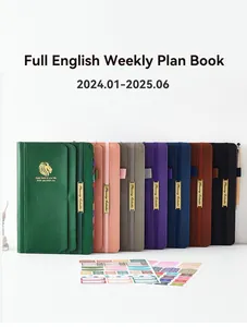 Collection of multi-color faux leather 18-month weekly planners with planning stickers