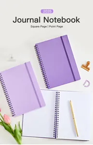 Cuaderno de espiral A5 morado con páginas de cuadrícula y práctico cierre elástico