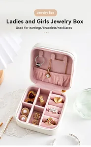 Mini joyero de viaje portátil con interior de terciopelo rosa para anillos y collares