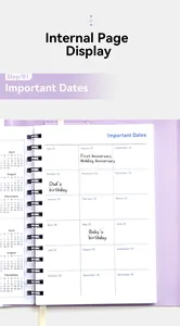 Internal page view of A5 eighteen-month spiral planner with important dates grid layout