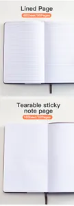 Detailed view of lined and tearable sticky note pages inside an A5 hardcover notebook