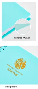 Details des dicken blaugrünen PP-Covers und des goldenen Logos auf dem A6 Journal