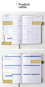 Detailed layout of 2024-2025 English planner refill with water intake tracker and tabs