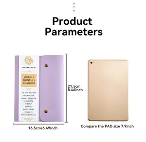 Product specifications of A5 18-month weekly monthly planner with purple soft PU cover