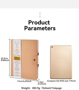 Size comparison and specifications of the A5 PU leather tabbed planner with buckle