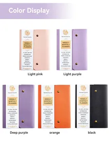 A5 18-month PU leather planner notebooks in various colors including pink and purple