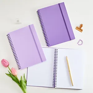 Cuaderno de Espiral A5 Cubierta de PP Púrpura Cuadrícula Punteada Con Banda Elástica Papel Grueso Papelería Escolar Oficina