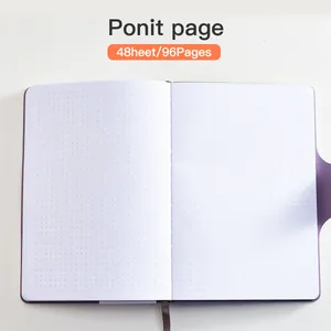 Open A5 hardcover faux leather dotted notebook with pen loop and 96 pages for journaling
